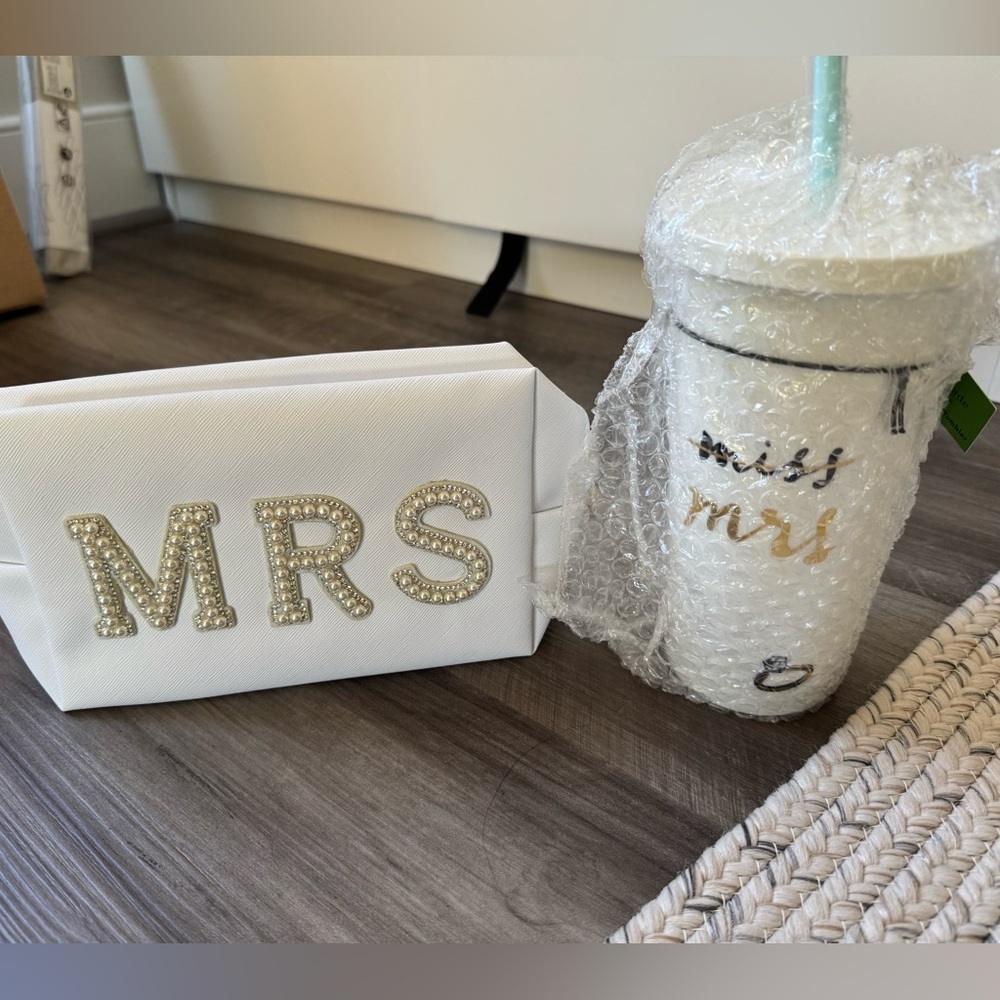 Bridal gift bundle with Kate Spade tumbler and toiletry bag